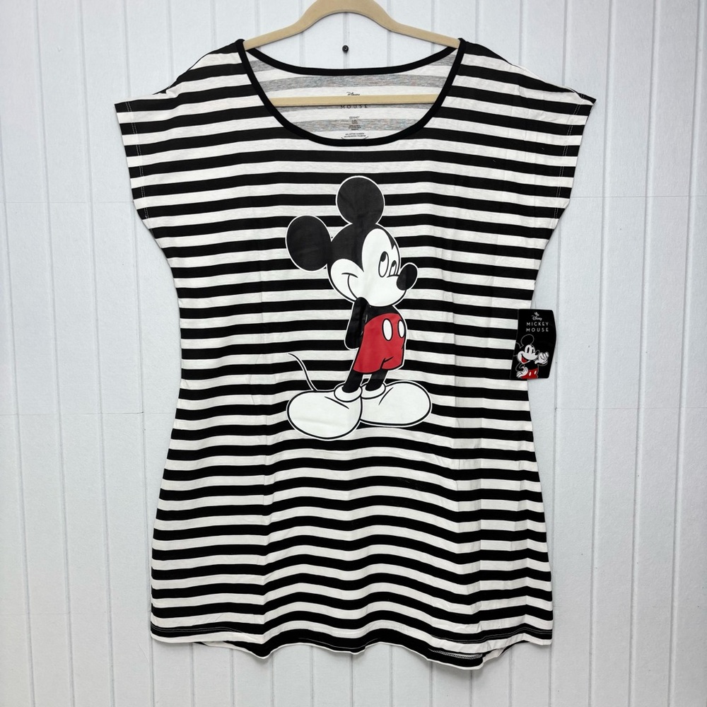 Disney Women's Striped Mickey Mouse Top - Black‎ and White